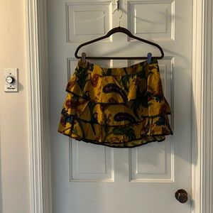 L NWT. FARM RIO YELLOW TROPICAL TAPESTRY MINI SKIRT